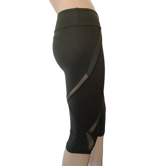 LULULEMON Olive Green Mesh Insert Capris 2 - Picture 2 of 5